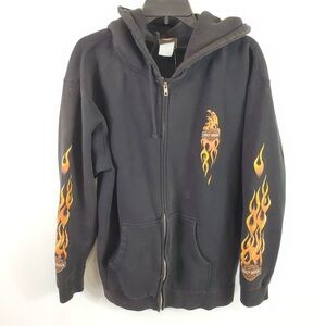Vintage Harley Davidson Orange Yellow Flames Hoodie Mens M/L Motorcycle Biker